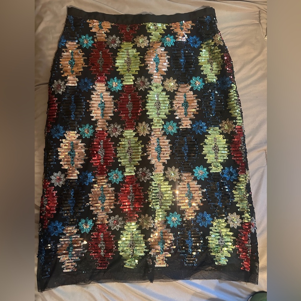 Anthropologie Black Multicolor Sequin Midi Skirt - Picture 6 of 9